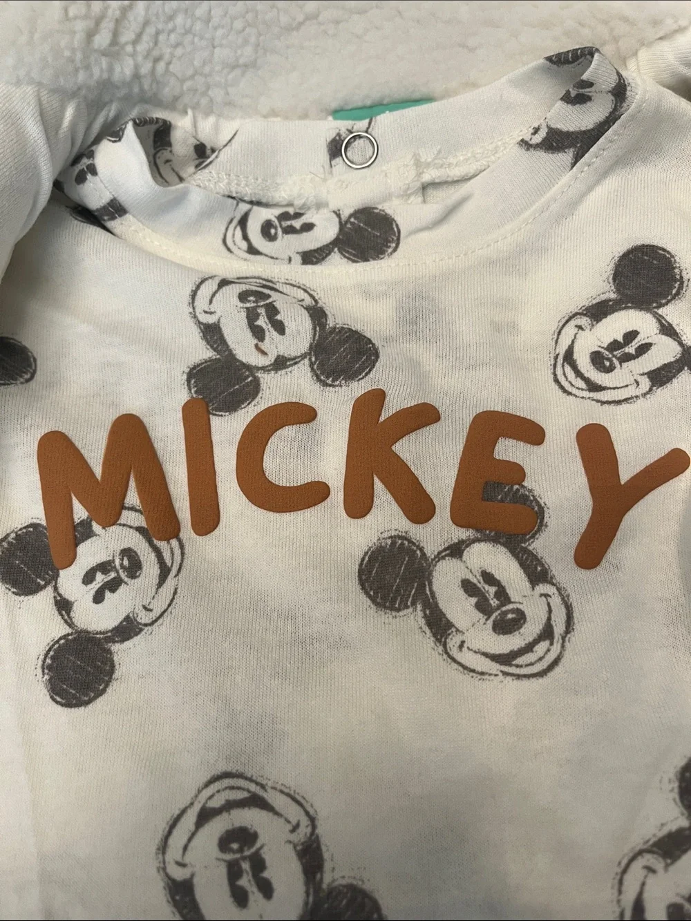 Disney Baby Cream & Light Blue Mickey 3-Piece Outfit
